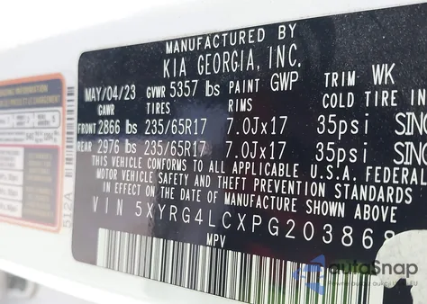 2023 Kia Sorento Lx z USA, uszkodzony, nr VIN 5XYRG4LCXPG203868